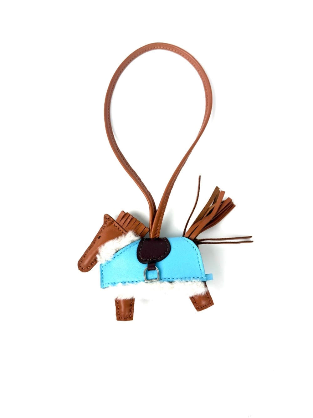 Authentic HERMES Rodeo Robeo Plush Charm PM Gold Terre Celeste Ecru  Milo Lambsk - Picture 3 of 8